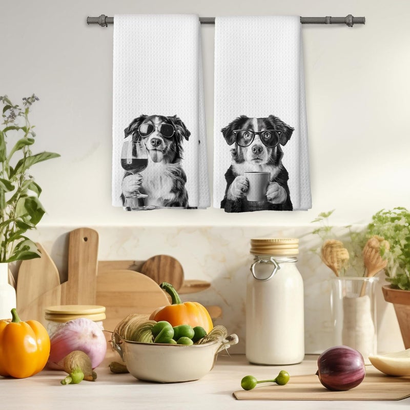 Mcehtle Funny Bernese Mountai Kitchen Towels Set of 2, Funny Dog Kitchen Accessories, Coffee Station Wine Bar Decor, Dog Chef Gift Hand Towel, Dining Room Decorative Tea Towel Dish Towels 16x24 Inch - Image 4